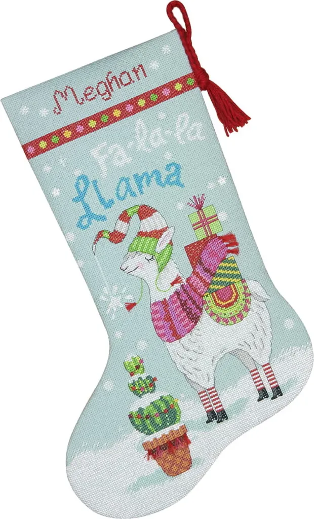 Kit Point de Croix Compté Dimensions Lama Chaussette de Noël 40x30cm