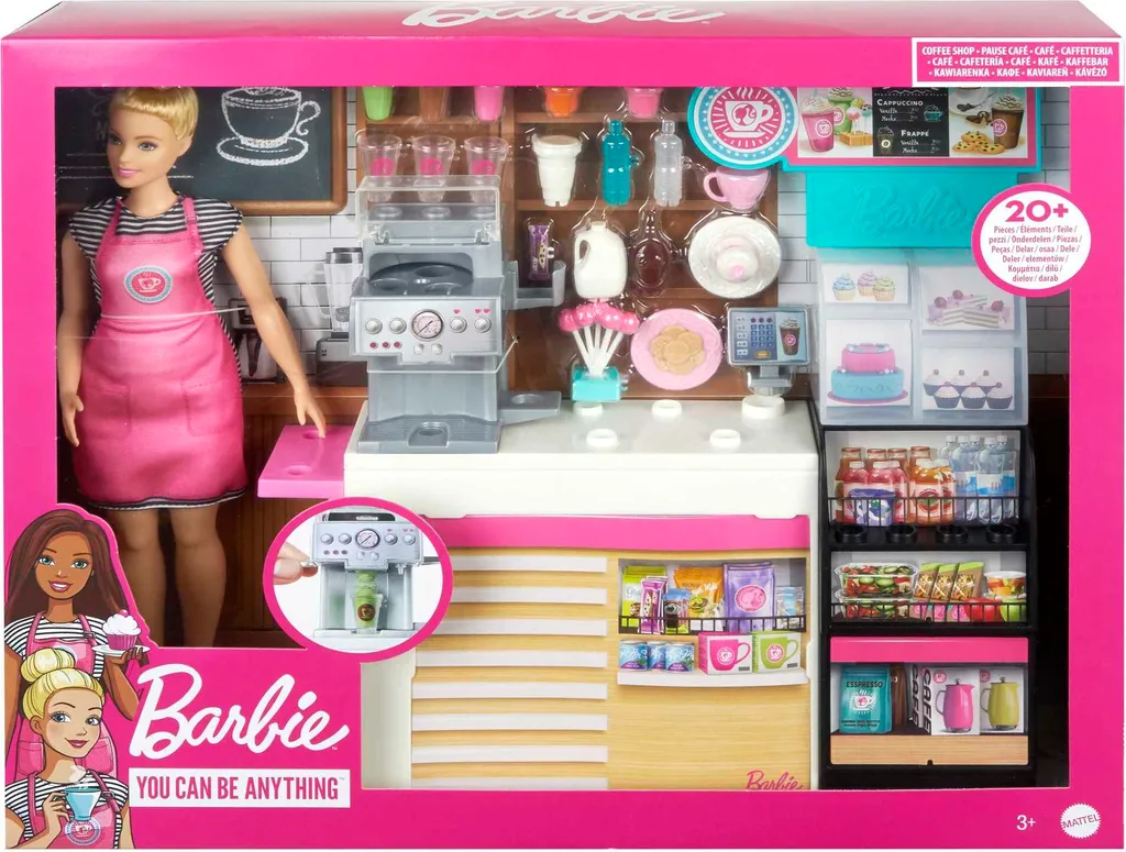 Barbie Café Set de Barista Interactif avec 20 Accessoires Variés