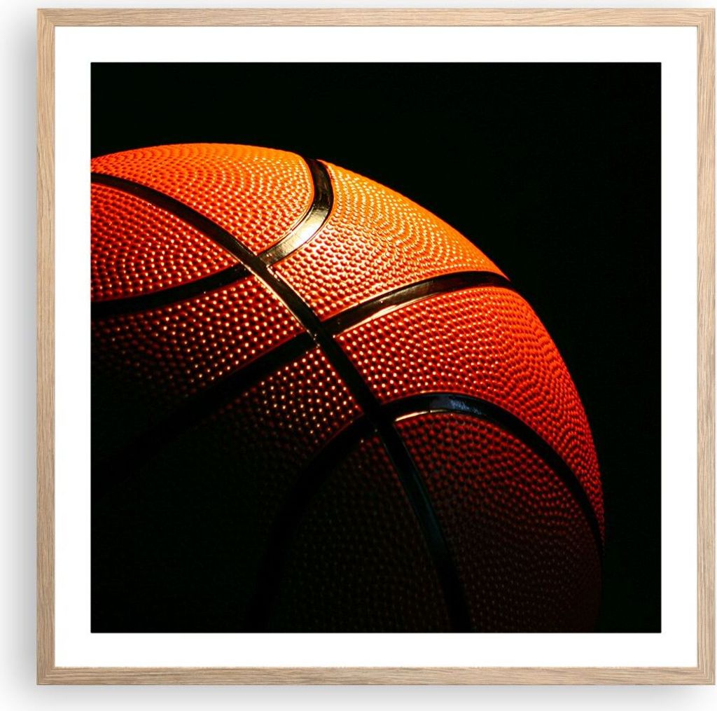 Gerahmtes Poster - Rahmen in heller Eiche - Basketball Spiel Sport - 60x60 cm - Wand Bild - Wanddeko - Wandbilder - Wandposter - Bilderrahmen - Bil...