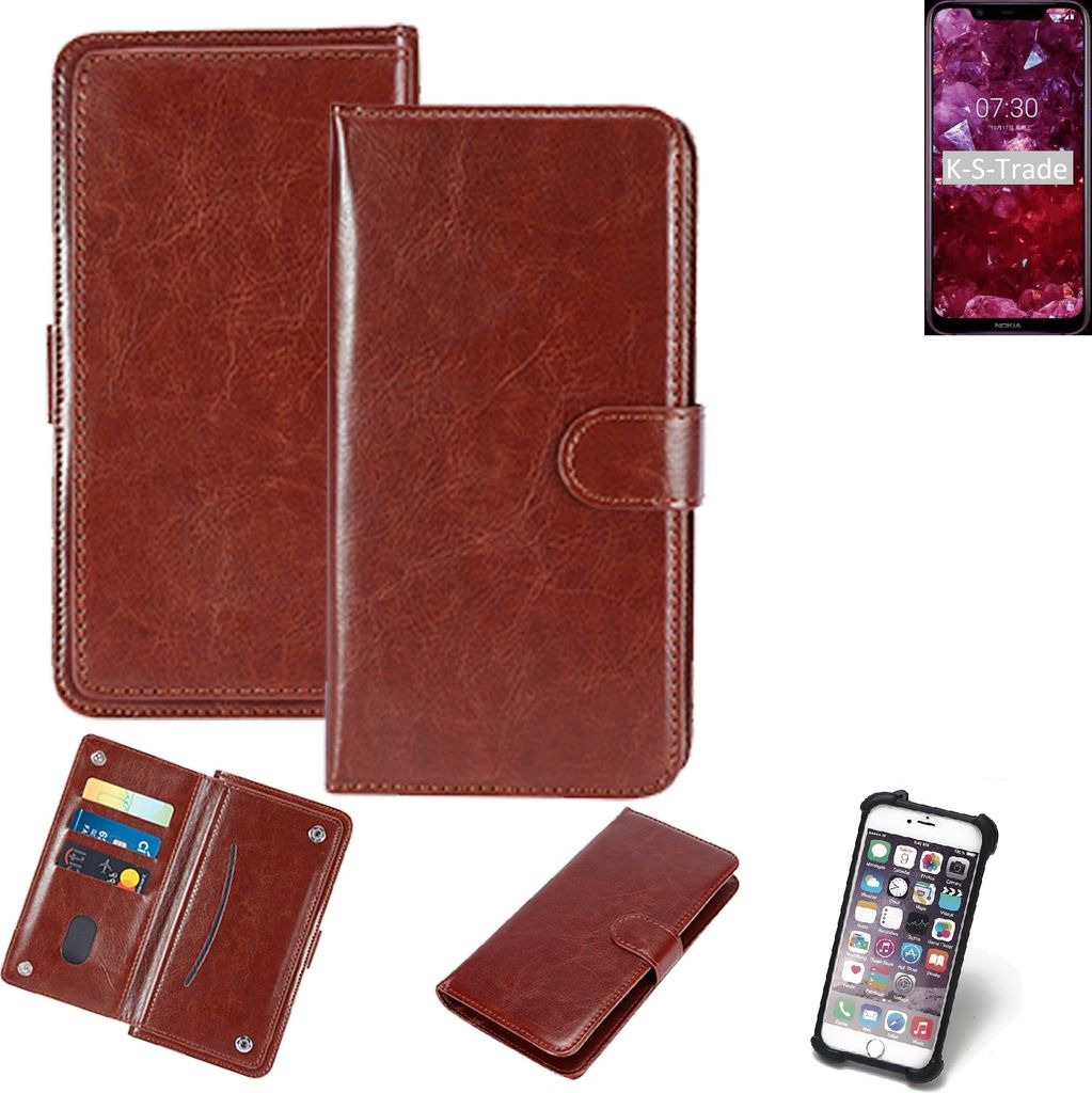 K-S-Trade 360° Hülle kompatibel mit Nokia 8.1 braun Kunstleder Case BookCase WalletCase Kunstlederederhülle Handyhülle, Rundumschutz Bumper (1x)