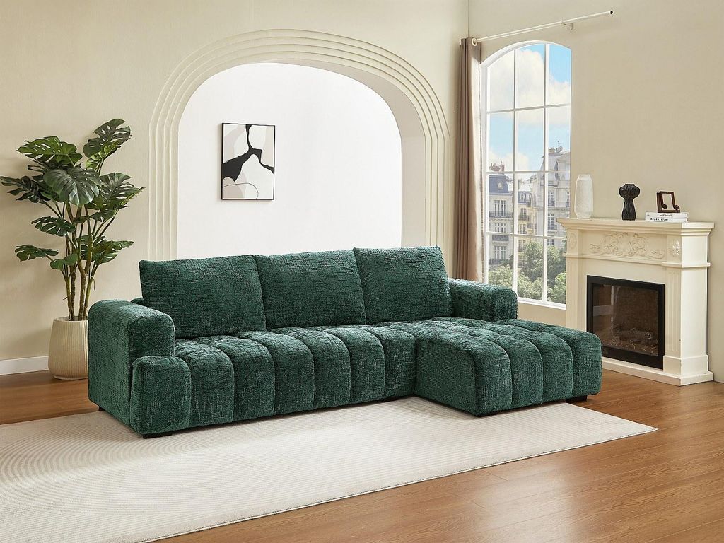 Ecksofa - Ecke rechts - Strukturstoff - Grün - BENOLA