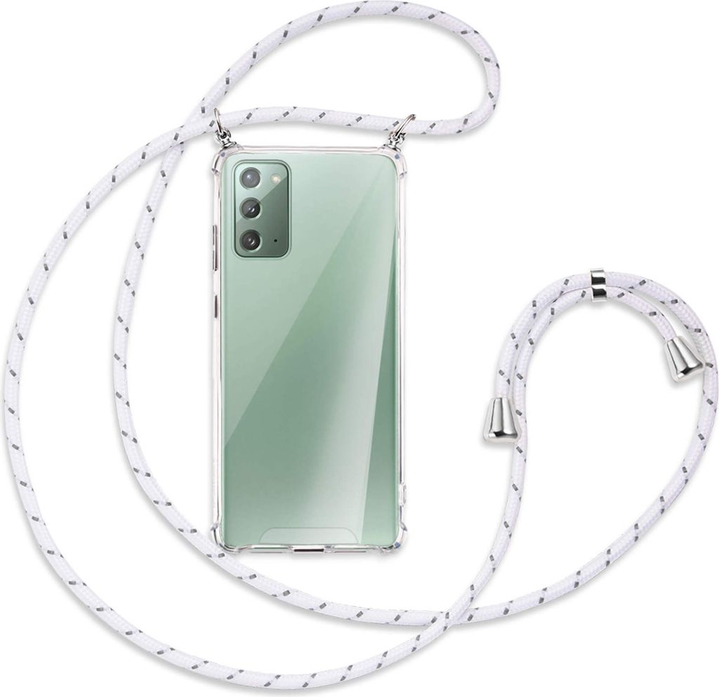 Handykette Backcover-Schutzhülle mit Band (Metall silberfarben) für Samsung Galaxy Note20 4G/5G - weiß/grau
