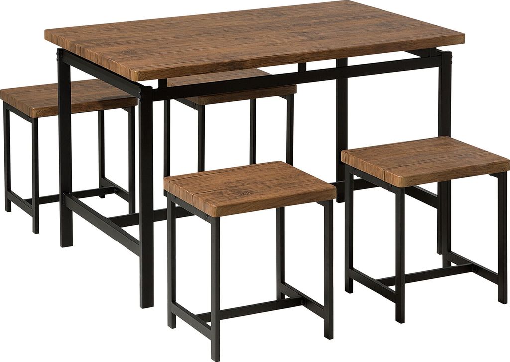 BELIANI Essgruppe Esszimmer Set  Braun Tisch 4 Hockern 75 x Produktbild 