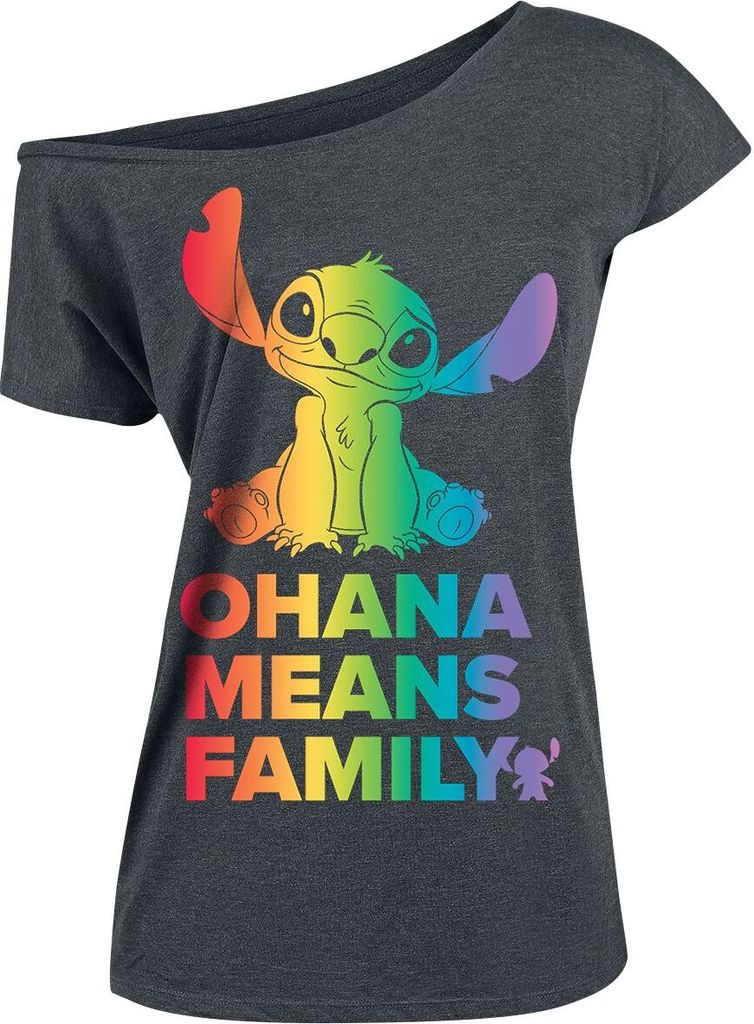 Lilo & Stitch T-Shirt Damen Ohana Rainbow grau S