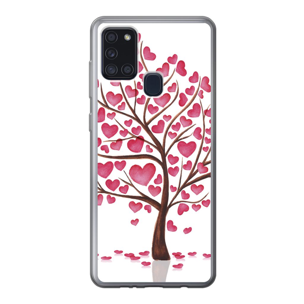 MuchoWow Handyhülle Schutzhülle Hülle für Samsung Galaxy A21s Eine Illustration eines Baumes mit Herzen Silikon Softcase Handy Hülle - Harts...