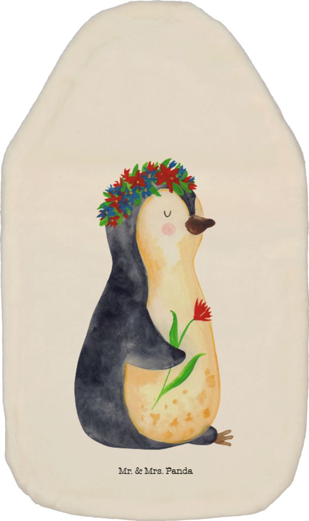 Mr. & Mrs. Panda Wärmflasche Pinguin Blumen - Weiß - Geschenk, heizflasche, warmwasserbeutel, Blumenliebe, Liebeskummer, Wunderschön, Wärmflasc...