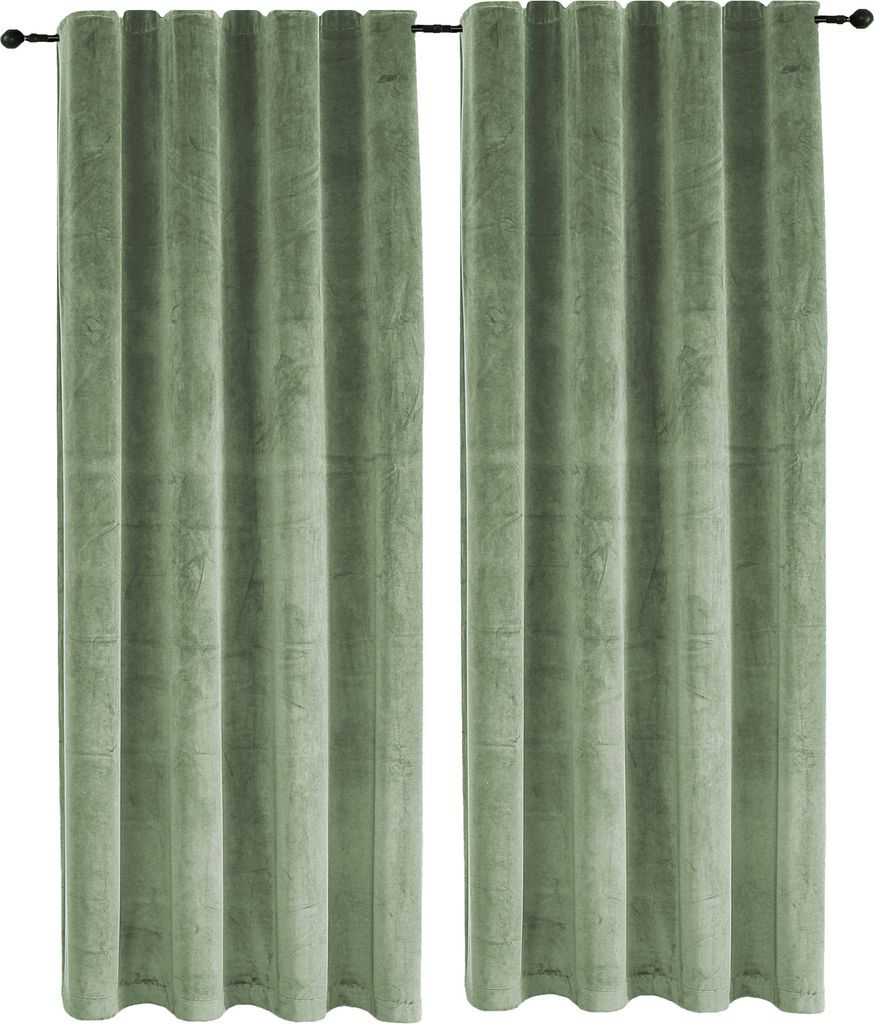 Vorhang 2er Set Lindgrün Kräuselband Verdunkelung 140x245 cm Samt blickdicht Gardine