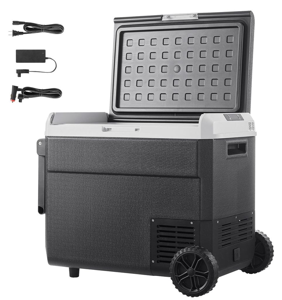 SucceBuy 60 L Elektrische Kompressor-Kühlbox, 12/24 V DC & 100-240 V AC, Tragbare Autokühlbox mit Rollen und Griff, Gefrierschrank bis -20°C, Mi...
