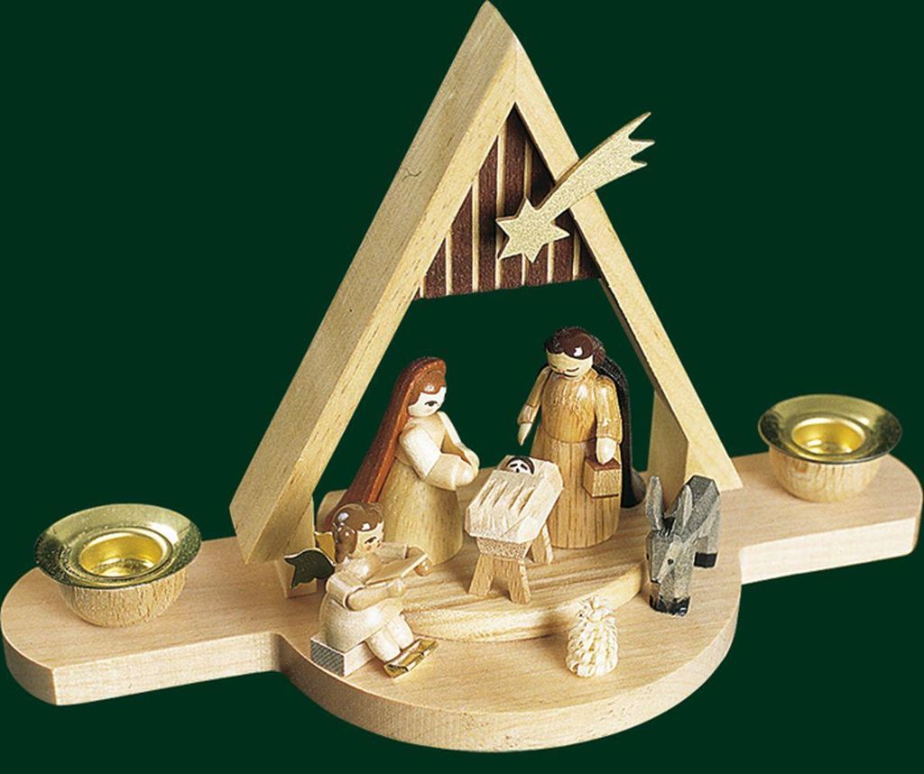 Kerzenhalter Christi Geburt mit Engel natur Höhe= 11cm NEU