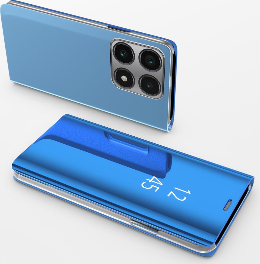 Handyhülle für Xiaomi 14T Pro Clear View Hülle Klapp Flip Hülle Bumper Cover Spiegel Mirror, Farbe: Blau