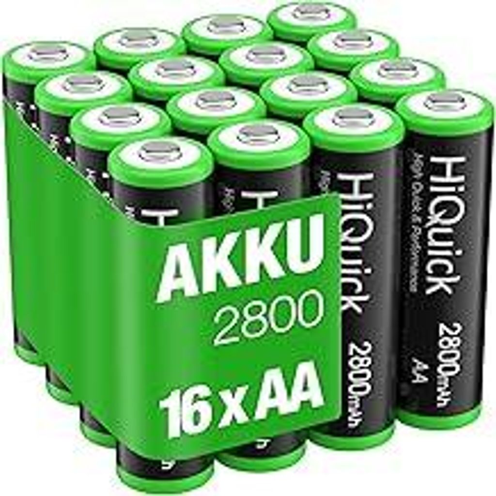 HiQuick Mignon AA Akku, 2800mAh 16 Stücke mit hoher Kapazität, NI-MH wiederaufladbare AA Akkus, geringe Selbstentladung AA batterien, 1,2V AA Bat...