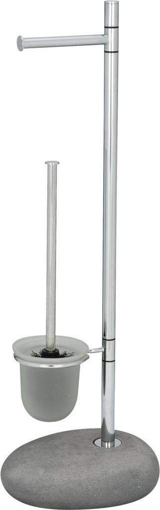 WENKO Stand WC Garnitur Toiletten Papier Bürsten Halter Klo Ersatz PEBBLE Grau