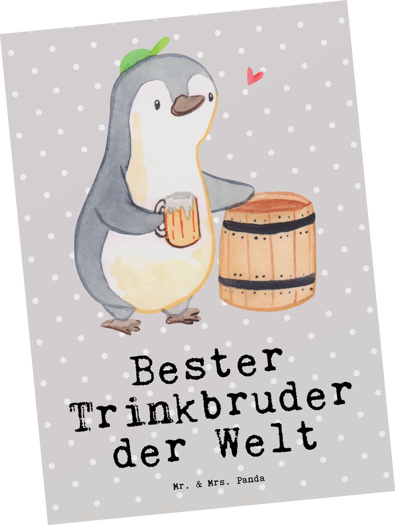 Mr. & Mrs. Panda bildkarte Pinguin Bester Trinkbruder der Welt - Grau Pastell - Geschenk, Postkarte, Party, Grußkarte, Trinken, Ansichtskarte, Kum...