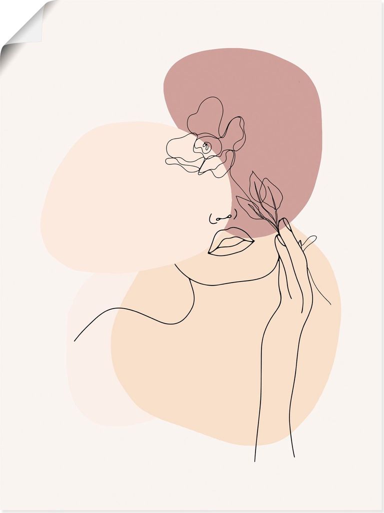 ARTland Poster Line Art Frau mit Blume Größe: 90x120 cm