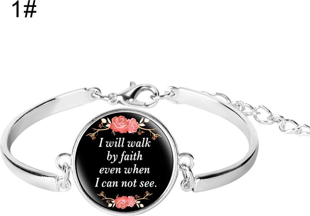 Uni-Armband mit Bibelvers-Zitat, Psalm, Glascabochon, christlicher Schmuck-Schwarz 1