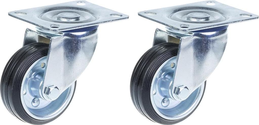 80mm 3" schwarze Gummi-Lenkrollen mit Oberplatte 70kg - 2er Set
