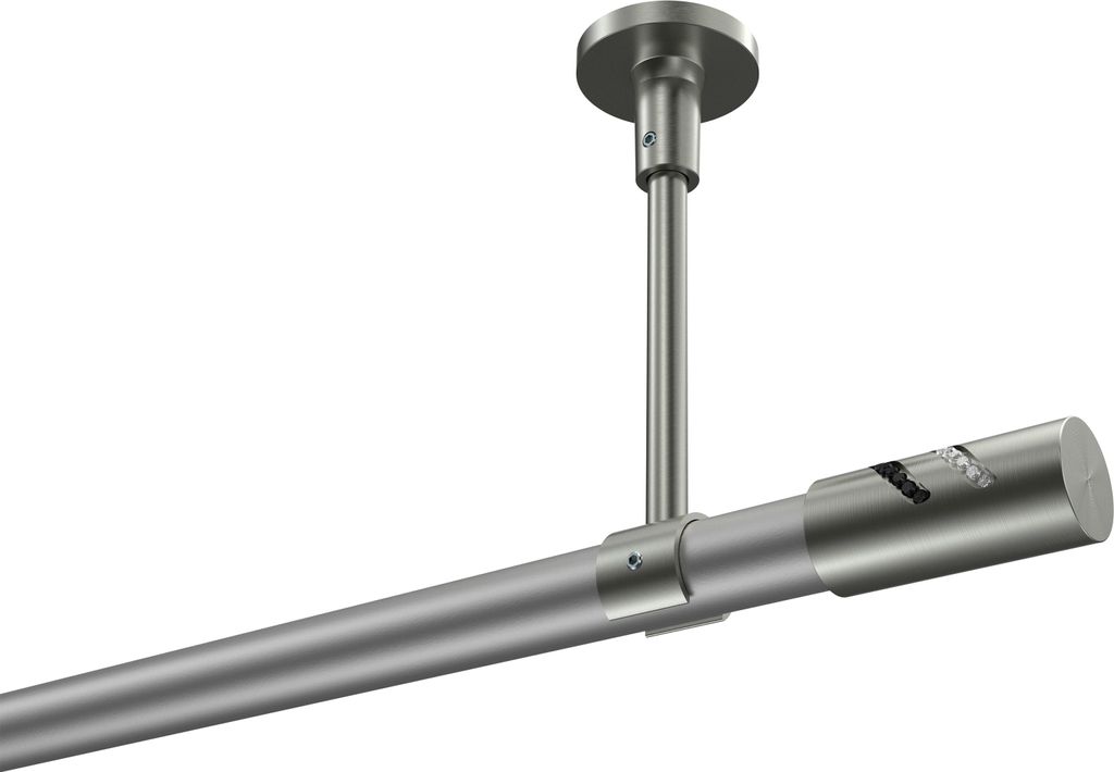 Interdeco Gardinenstange / Vorhangstange Silbergrau / Edelstahl-Optik, Typ Sonette Zoena (Glitzerzylinder) ohne Ringe, Deckenmontage, 20 mm Ø 1-l...