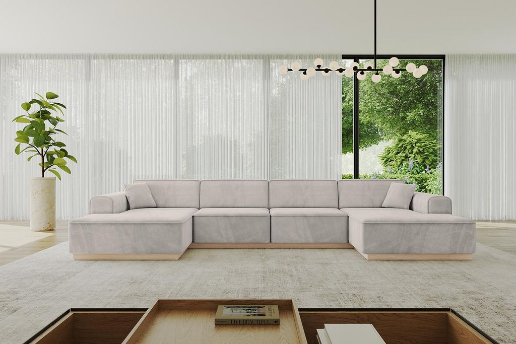 ALTDECOR Ecksofa in U-Form IREA-U2 386x165x80 cm Hellbraun Corner Sofa Bett Eckcouch Couch L-Form Wohnlandschaft Cauchsofa