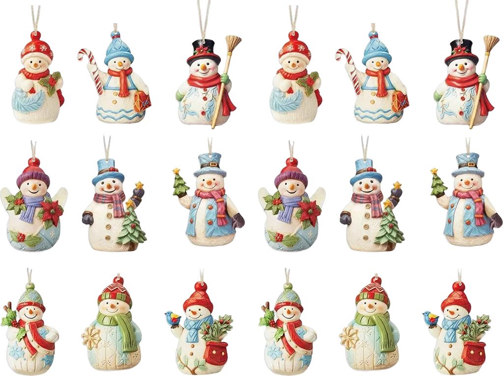 9/18 Stück Schneemann-Anhänger, hölzernes Weihnachtsornament zum Aufhängen, bemalter hängender Schneemann mit Schnur für Weihnachtsbaum, Weih...