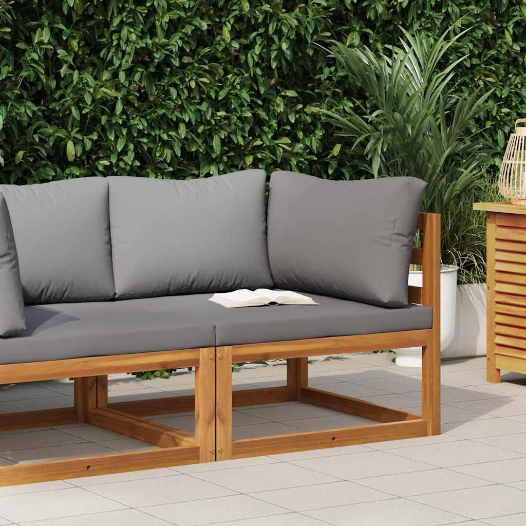 vidaXL Modular-Ecksofa mit Dunkelgrauen Kissen Akazie Massivholz