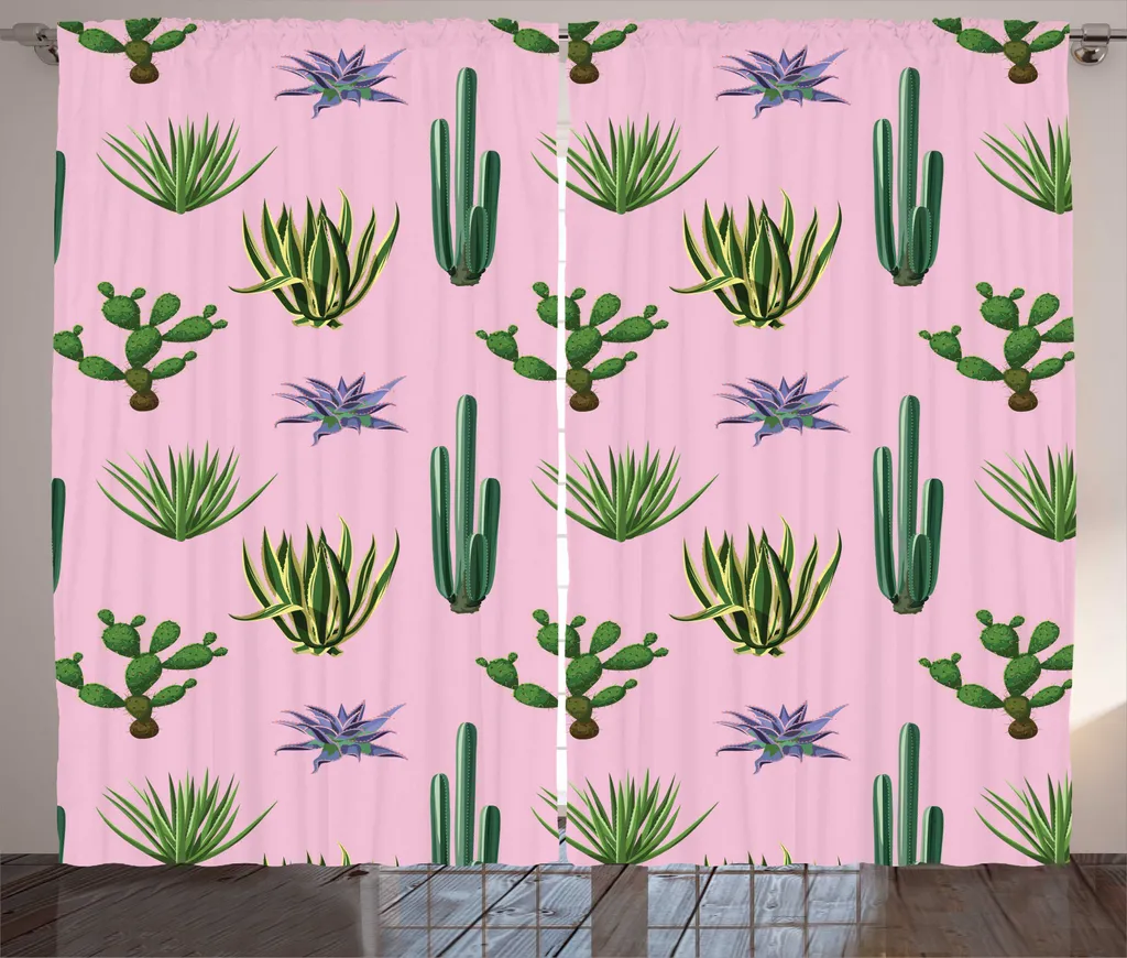 Rideaux universels pour salon motif Cactus moderne 280x225cm Vert