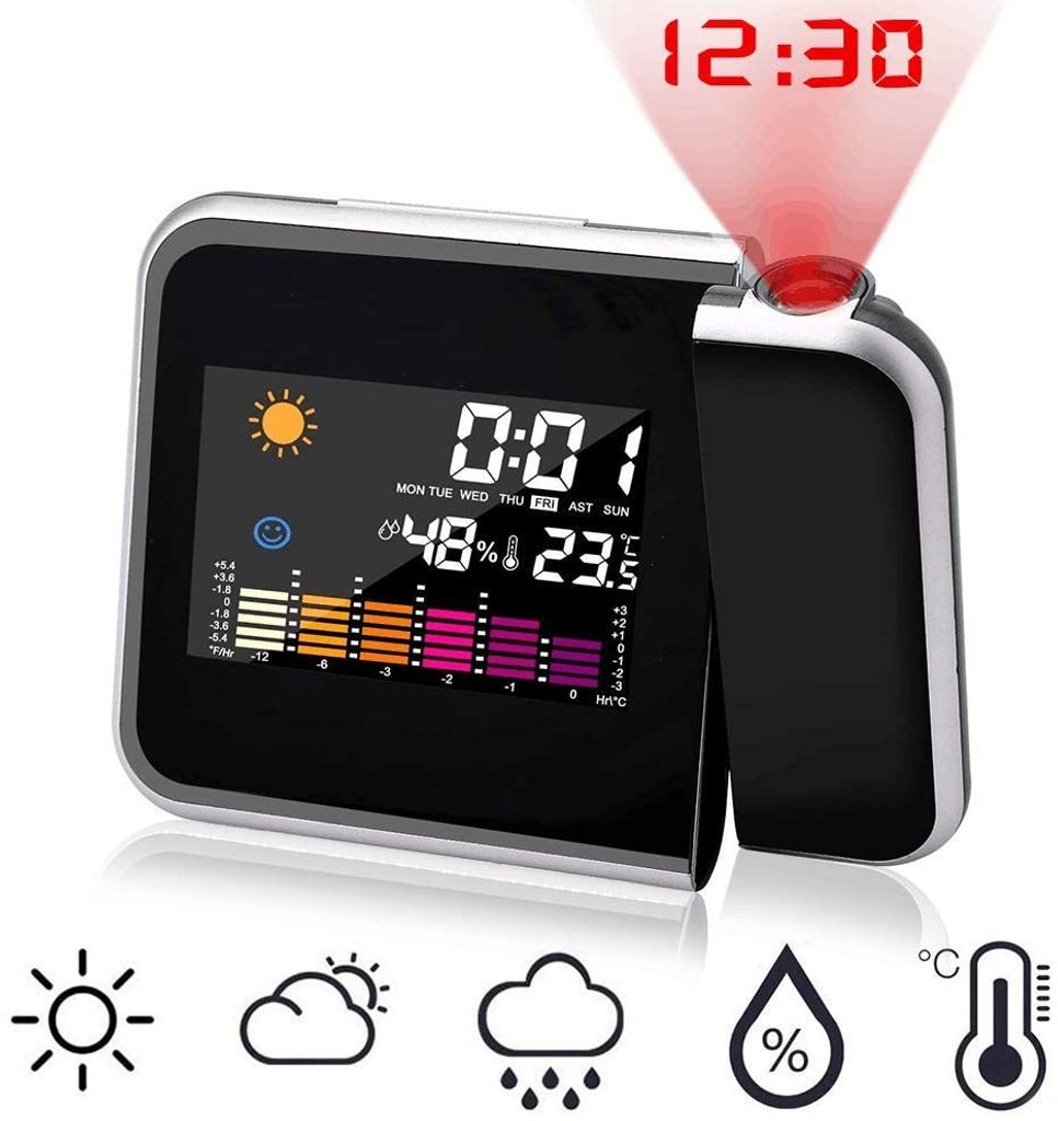 LCD Digital Wecker Digital USB Uhrwecker Snooze Alarm Tischuhr mit Projektion DE 