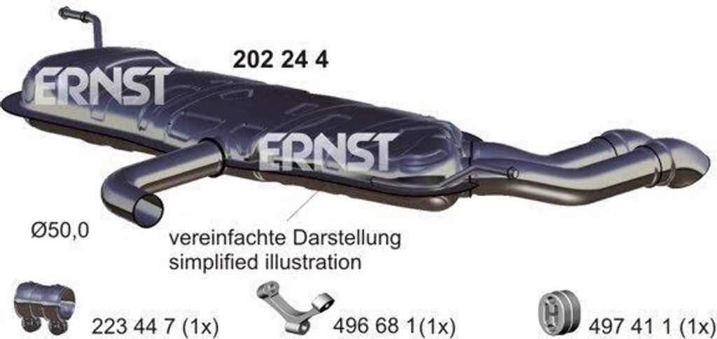 ERNST 202244 Endschalldämpfer für AUDI A3 Schrägheck (8P1) Auspuff