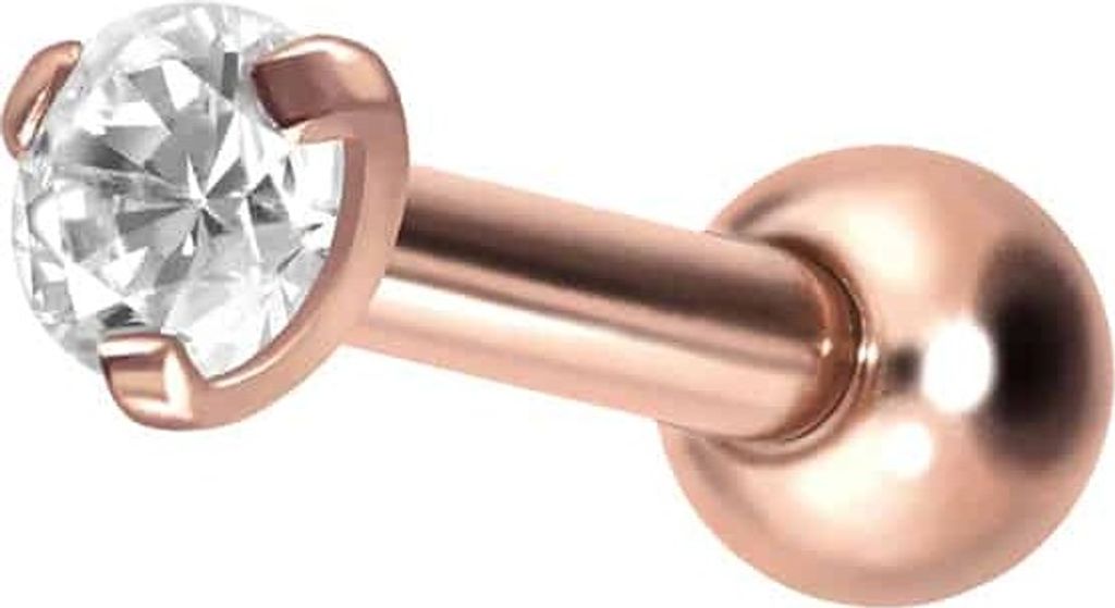 Ohrpiercing Titan Ohrpiercing mit Innengewinde EINGEFASSTER KRISTALL RoséGold Stablänge: 8mm | Kristallgröße: 2mm