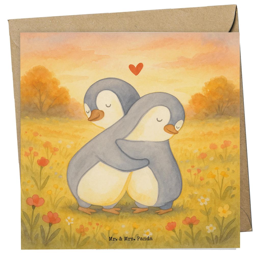 Mr. & Mrs. Panda Grußkarte Pinguine Kuscheln Design - Weiß - Geschenk, faltkarte, für Partner, Mitbringsel, Freundin, Valentinstag, Hochzeitstag...