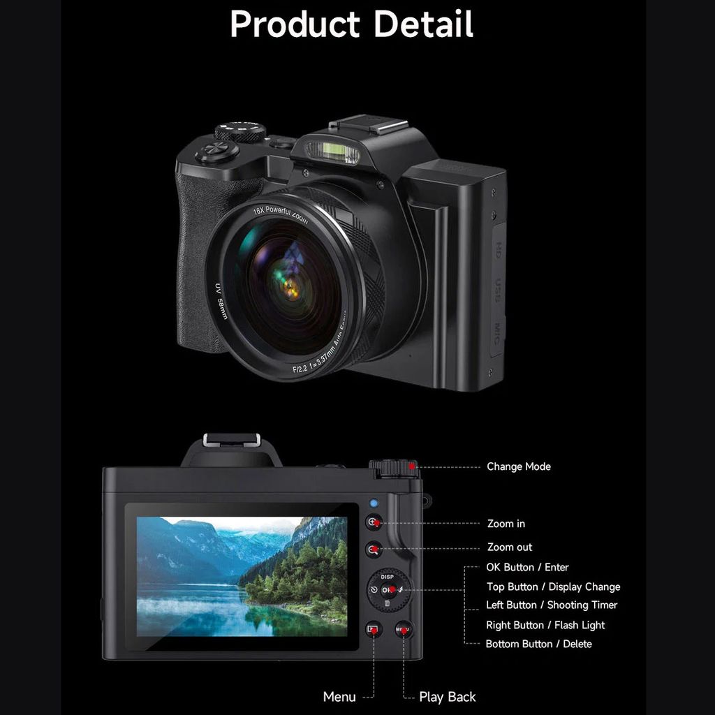 INF Digitální fotoaparát 5K 48MP 16x zoom 3,5palcový Obrázek produktu 7