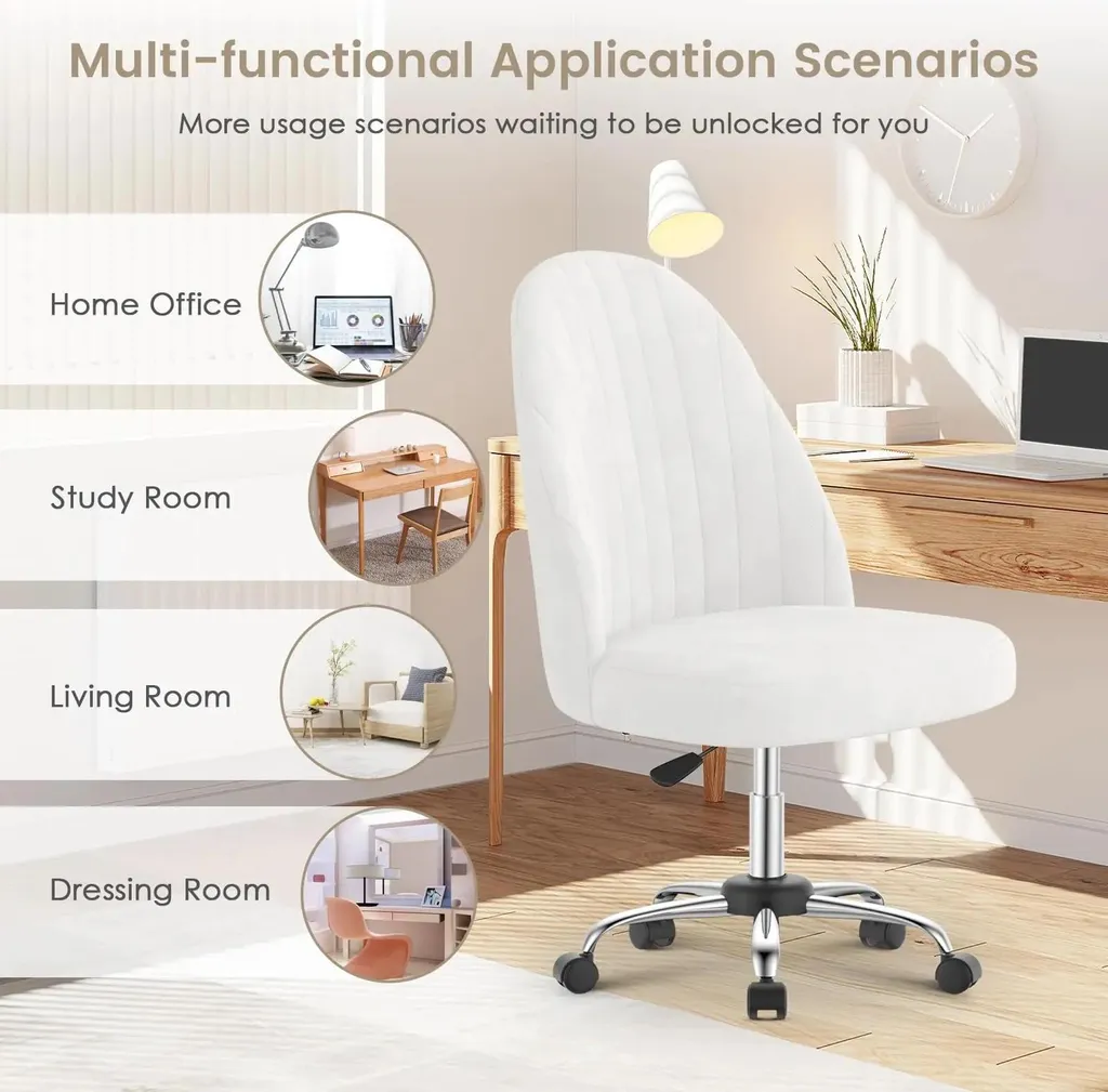 Tabouret à roulettes réglable avec dossier ergonomique blanc moderne