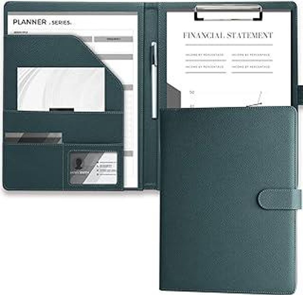 Mymazn Klemmbrett A4 mit Deckel, Mappe A4 Schreibmappe Klemmbrettmappe, Kunstleder Konferenzmappe mit Dokumentenfächern, Stiftehalter und Magnetve...