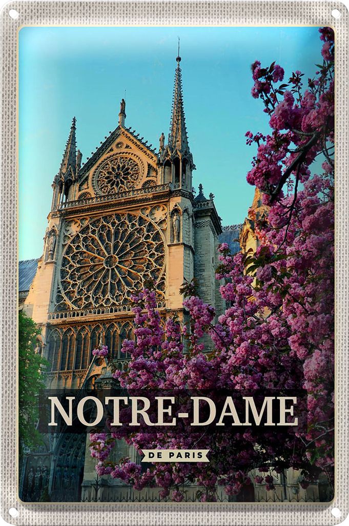 Blechschild Reise 18x12cm Notre-Dame de paris Reiseziel Urlaub