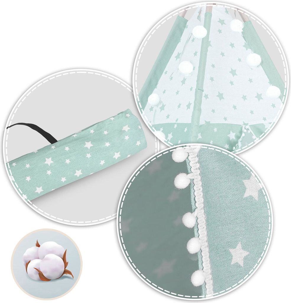 Nukido Kinderzelt mit Licht - mint mit Sternen Produktbild 