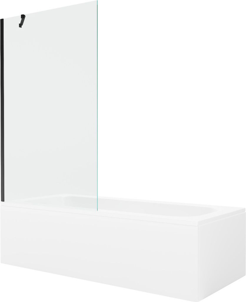 Mexen Vega rechteckige Badewanne 180 x 80 cm mit Verkleidung und 1-flügliger Duschabtrennung 100 cm, transparent, Schwarz - 5501