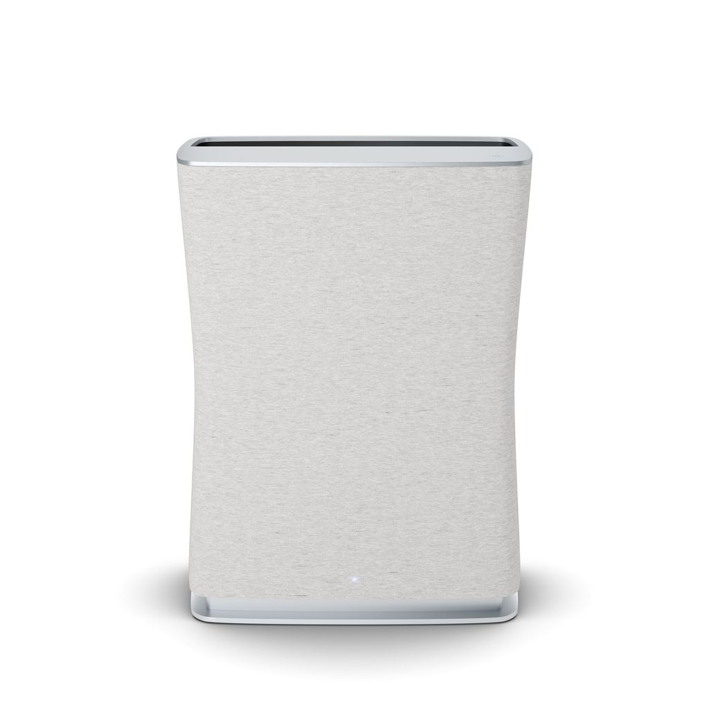 A white air purifier is shown against a white background.