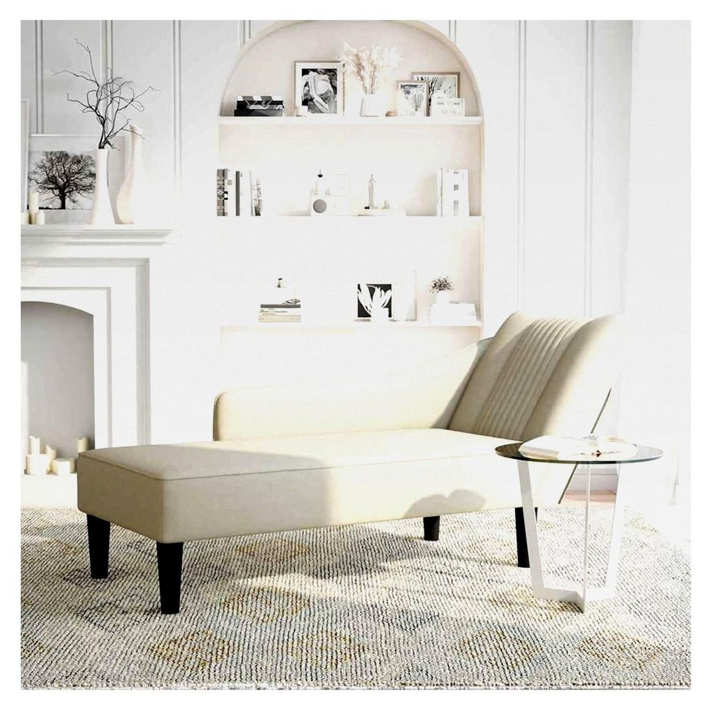 Creme Samt Chaiselongue mit Federkern und Schaumstofffüllung - 140x56x66 cm