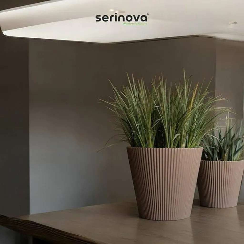Bac à plantes rond 39 cm Luxe Luna taupe pour intérieur et extérieur