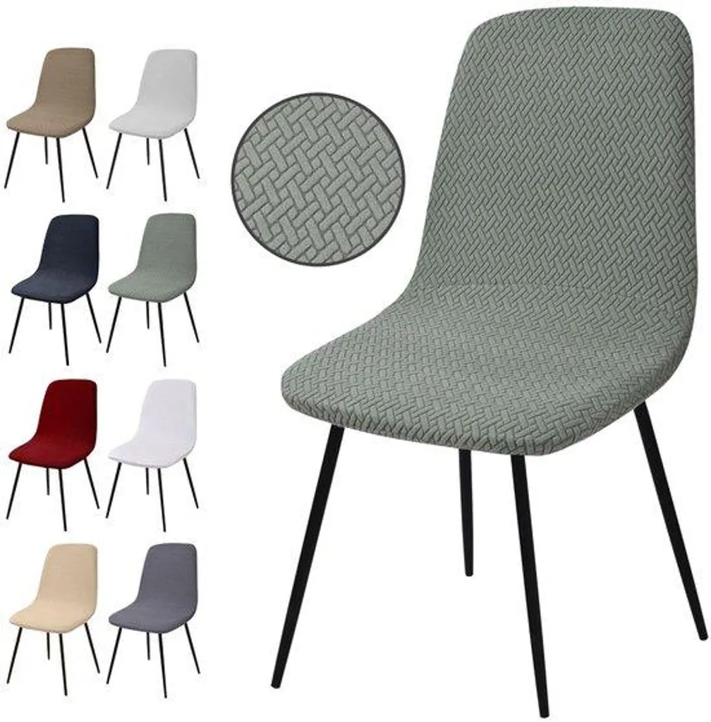 Lot 4 Housses de Chaise Jacquard Extensibles Vert Clair Lavables à 30°C