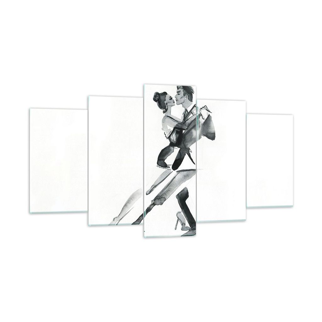 Bilder auf glas - 5 Teile - Tango Zeichnen Schwarzweiß - 160x85cm - Glasbilder - Wandbilder - Bilder - zum Aufhängen bereit - Wanddekoration aus ...