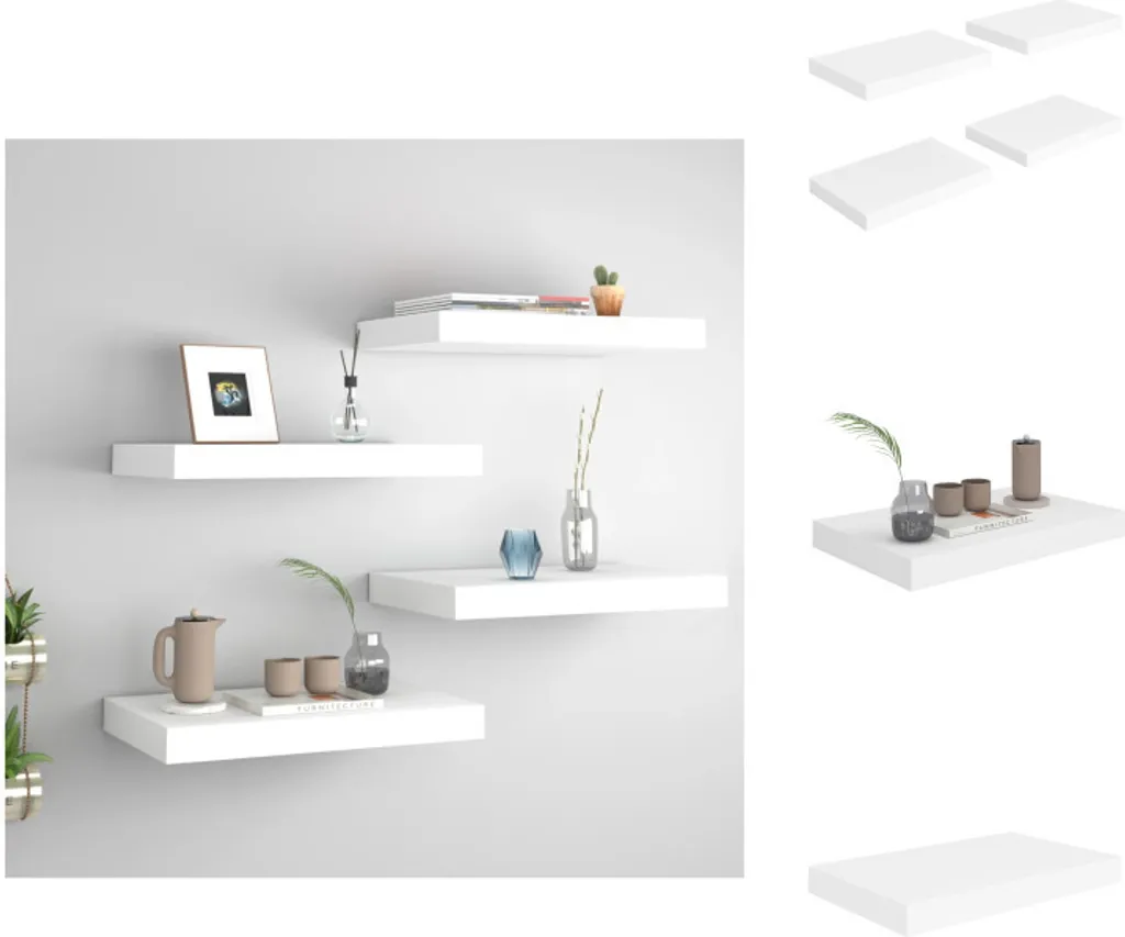 Set 4 Scaffali a Parete VidaXL Bianco MDF 40cm - Design Minimalista