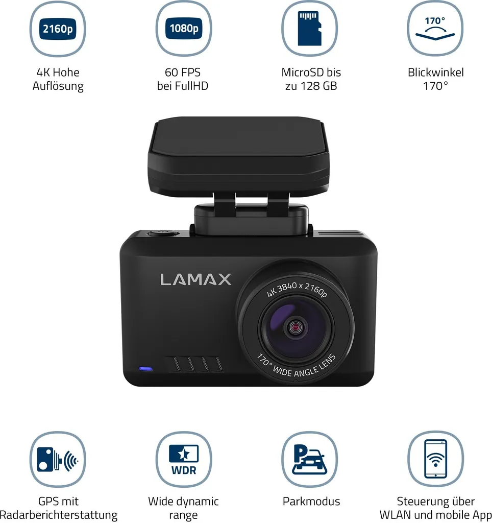Dashcam 4K LAMAX T10 avec GPS et Alerte Radars pour Sécurité Automobile