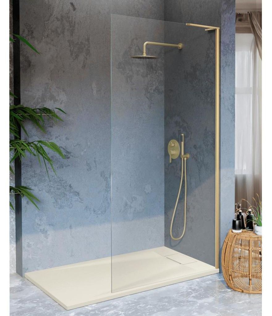 Walk In Duschwand FRESH FREE gebürstetes gold - Glas 8mm 98.5-99.5 cm / rechts