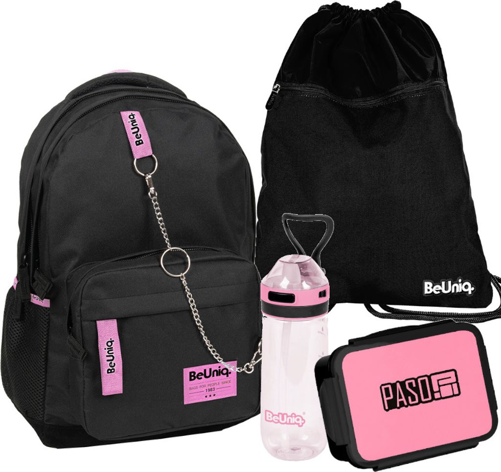 PASO SCHWARZ-ROSA jugend SCHULRUCKSACK - 4-TEILIGES SET Produktbild 