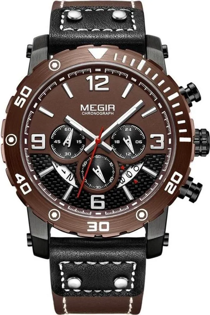 Montre Sportive Élégante MEGIR FE-38563 - Chronographe Cuir et Acier