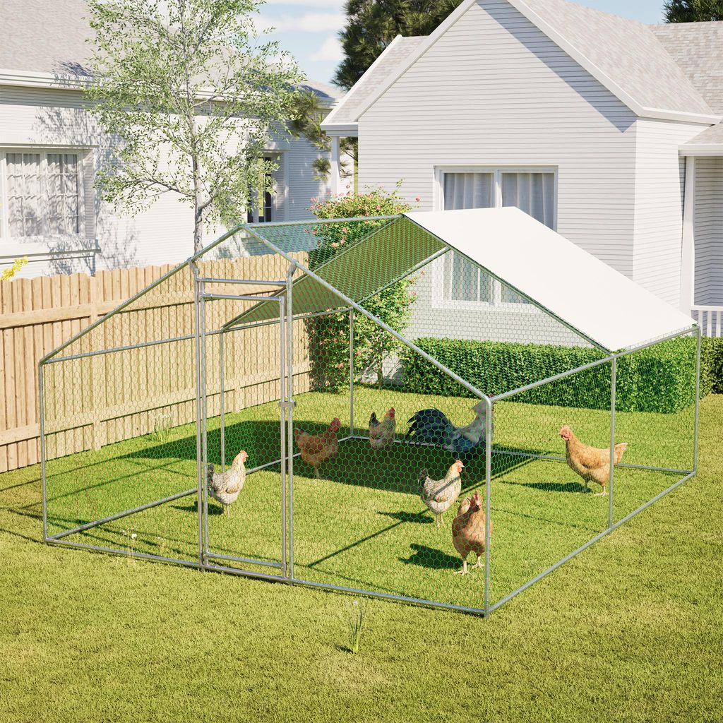 Hühnerstall Hühnerhaus Geflügelstall 3x4x2m Freilaufgehege Kleintierstall Voliere Freigehege Hühnerkäfig mit Dach Verzinkter Stahlrahmen