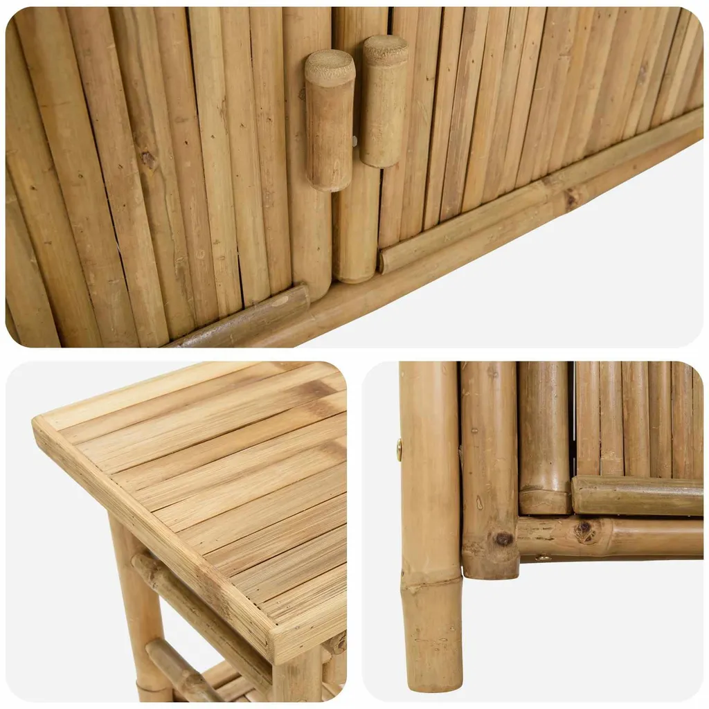 Table console avec placard en bois de bambou pour entrée moderne