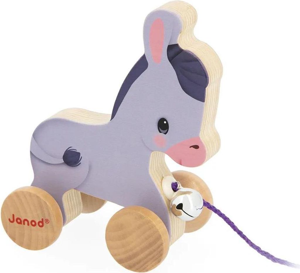 Janod Holz Nachziehtier Esel - Bauernhof Spielzeug für Kleinkinder