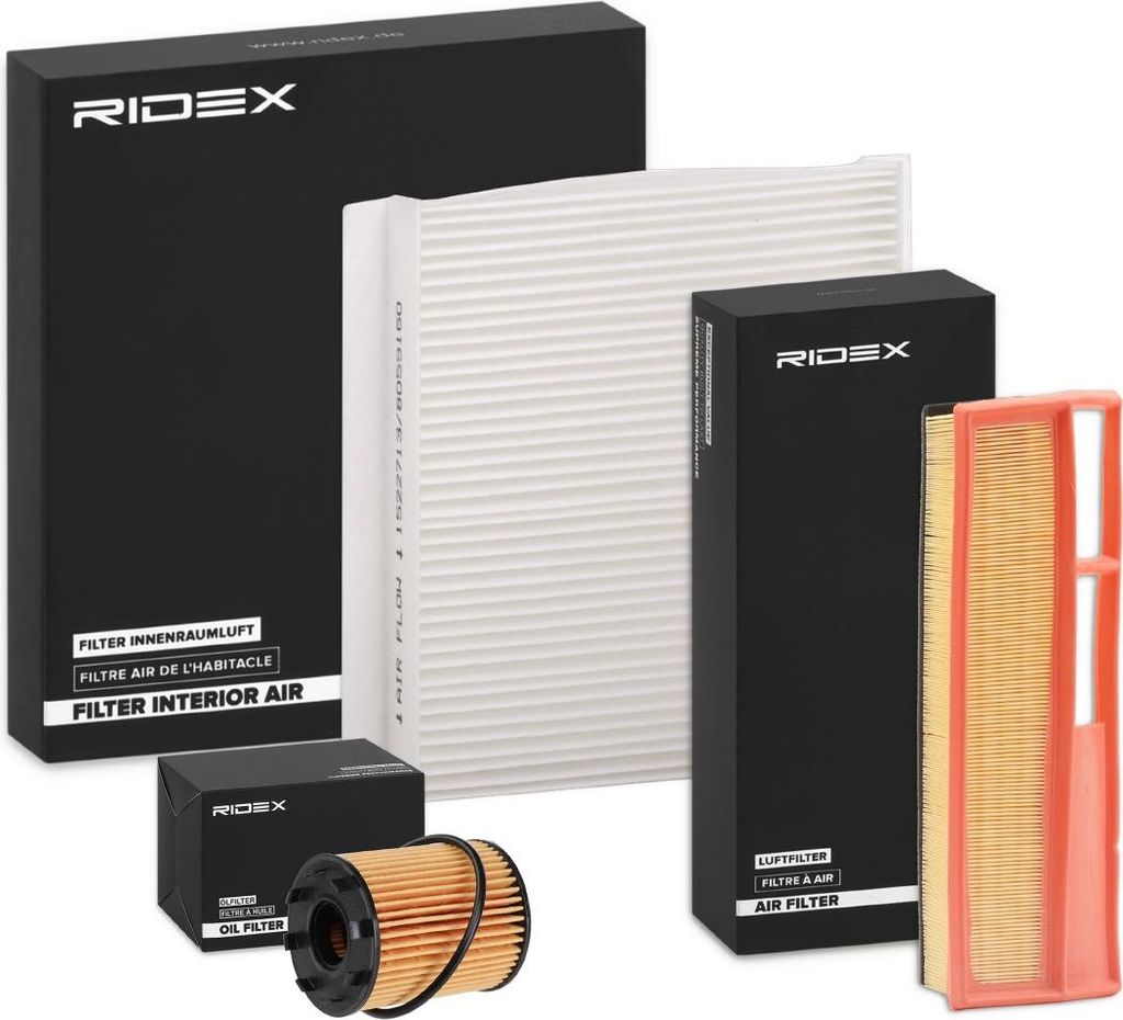 RIDEX Filterset Inspektionspaket Filtersatz für OPEL COMBO Kasten/Kombi (X12) Combo Combi / Tour (X12) für FIAT 500 (312) DOBLO Kasten/Kombi (263)