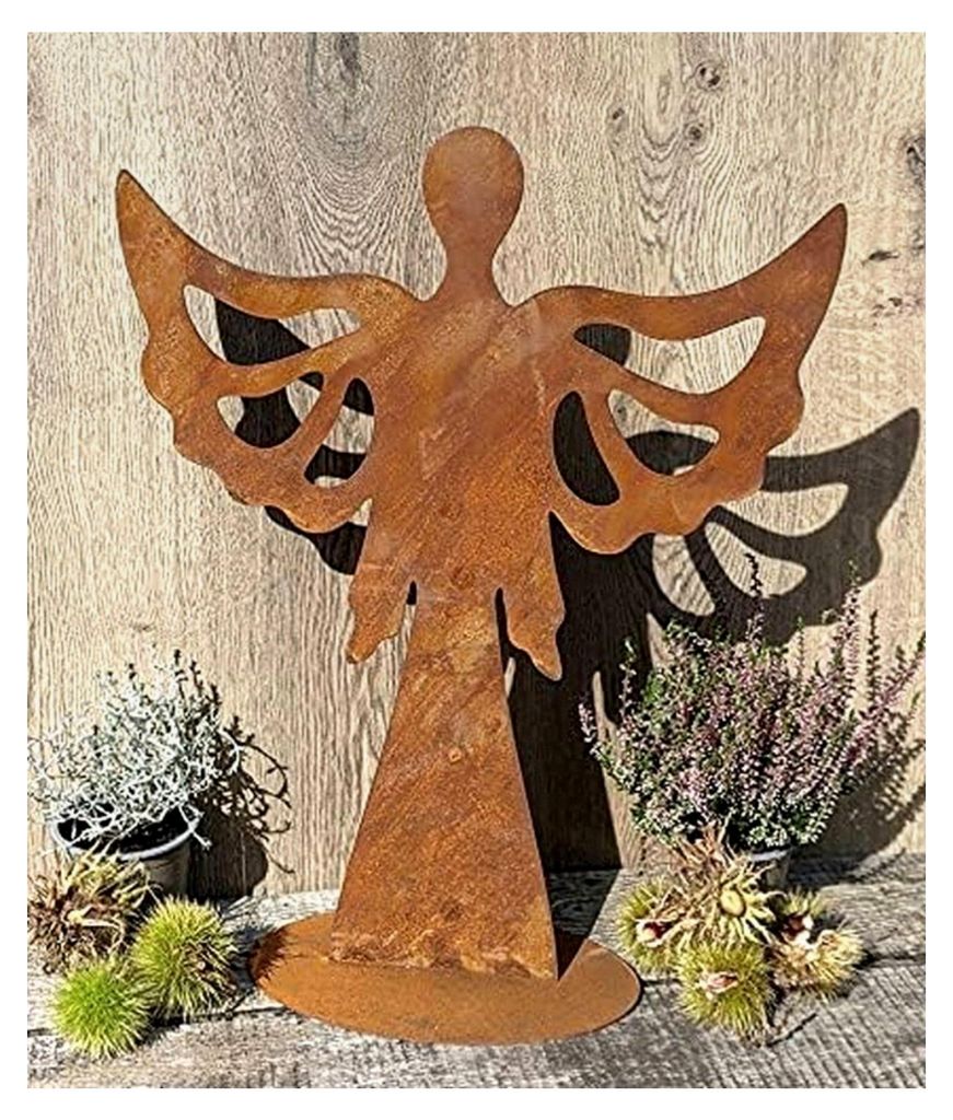 Engel aus Metall Edelrost 50 cm hoch mit Flügeln
